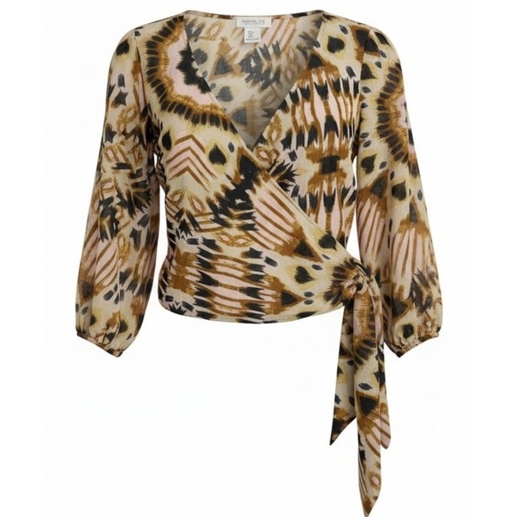 Rachel Zoe Tops - Rachel Zoe NWT Women Animal Print Crop Wrap Tie Top Puff Sleeve Boho Resort S